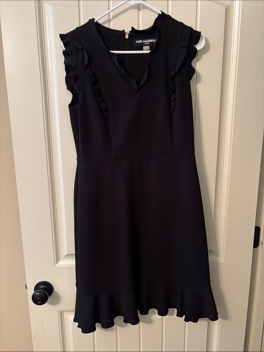 Karl Lagerfeld Black Ruffle-Trim Sleeveless Mini Dress